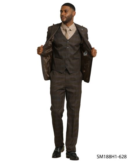 CCO Men's Outlet 3 Piece Hybrid Fit Suit - Glen Check Pattern