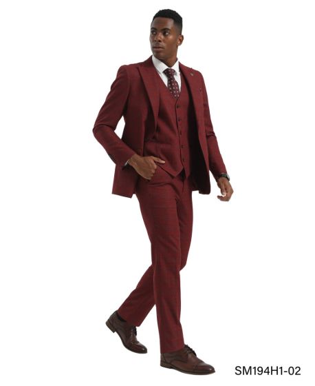 Burgundy Suit Men's Suit Men 3 Piece Suit Peak Lapel Suit Jacket