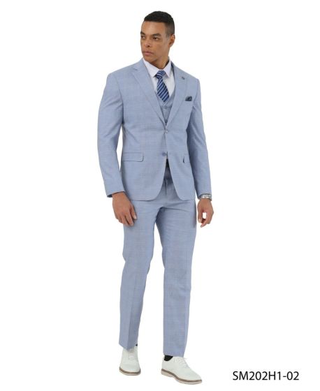 Stacy Adams Men's 3 Piece Hybrid Fit Suit - Subtle Windowpane Plaid