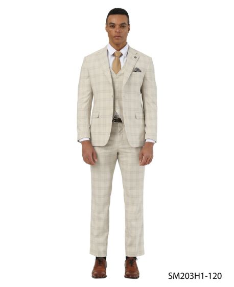 CCO Men's Outlet 3 Piece Hybrid Fit Suit - Plaid Pattern