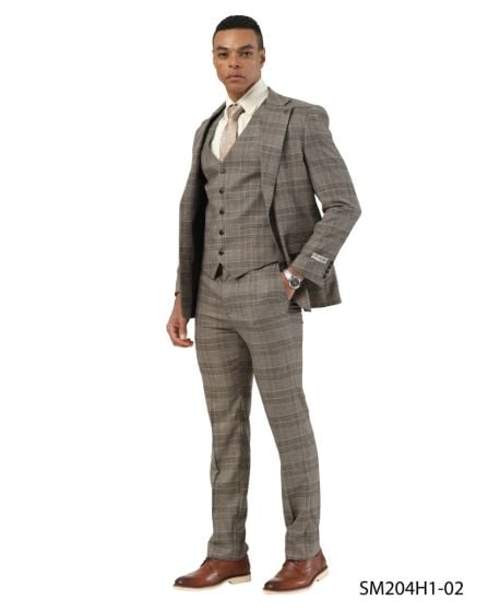 CCO Men's Outlet 3 Piece Glen Plaid Suit - Hybrid Fit