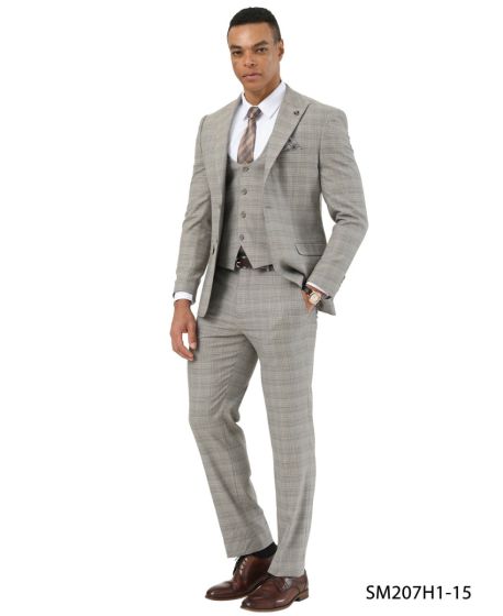 Stacy Adams Men's 3 Piece Hybrid Fit Suit - Textured Glen Check