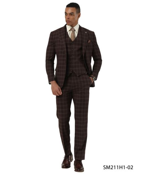 CCO Men's Outlet 3 Piece Glen Check Suit - Hybrid Fit