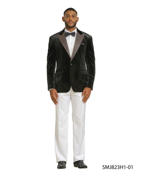 Silver Double Breasted Rough Streak Pattern Satin Peak Lapel Stacy Adams Men's Jacket