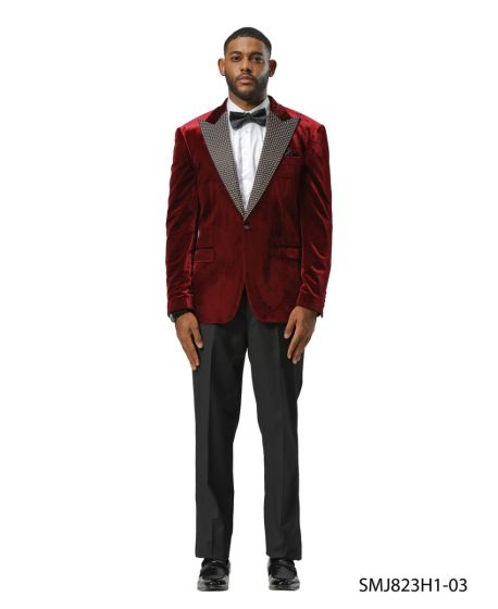 Stacy Adams Men's Hybrid Fit Sport Coat - Rhinestone Embedded Peak Lapel 