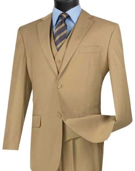 Vinci Men's 3 Piece Wool Feel Classic Suit - Extra Long Sizes