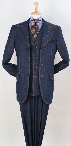 Royal Diamond Men's 3pc Fashion Suit - 100% Cotton Denim
