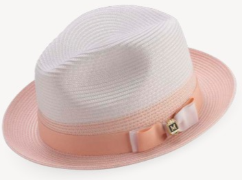 Montique Men's Fashion Straw Fedora Hat - White Accent