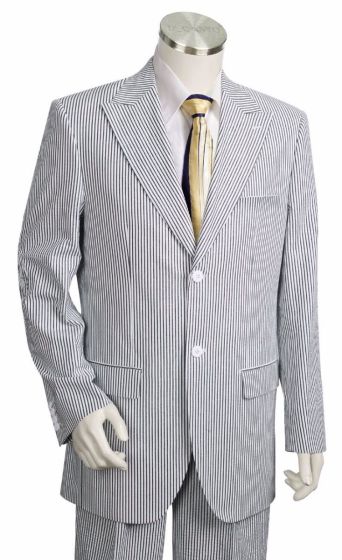 Canto Men's Outlet 2 Piece 100% Cotton Suit - Seersucker Peak Lapel
