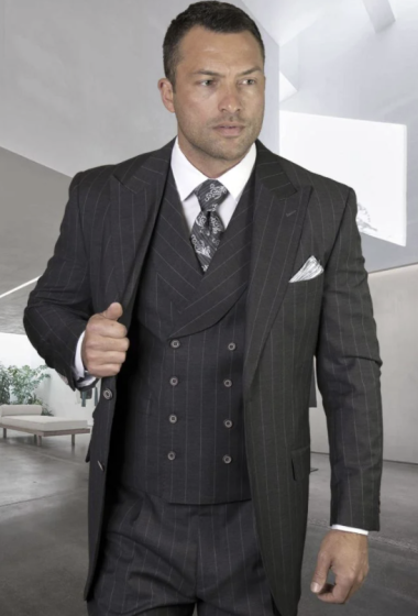 Statement Men's Outlet 100% Wool 3 Piece Suit - Two Tone Pinstripe