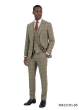 Taupe Suit Mens 3 Piece Suits Plaid Suit Flat Front Pants with Expandable Waistband