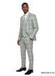 Grey Green Glen Plaid Suit Mens 3 Piece Suits Flat Front Pants with Expandable Waistband