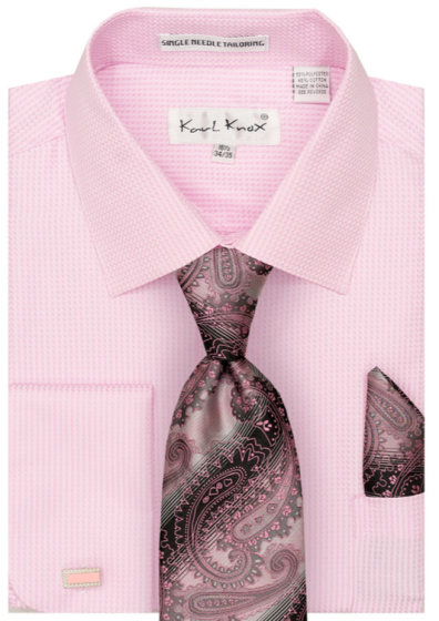 Karl Knox Men's French Cuff Fashion Shirt Set - Bold Jacquard Tie