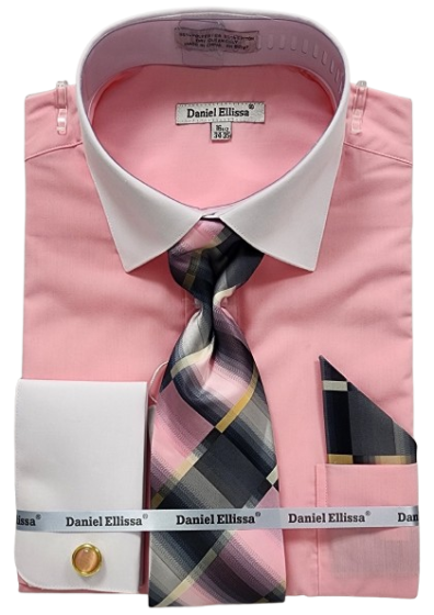Daniel Ellissa Men's Outlet French Cuff Shirt Set - Geometric Jacquard Tie