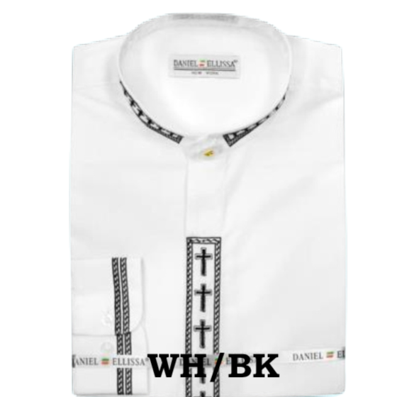 Daniel Ellissa Men's Outlet Banded Collar Dress Shirt - Cross Embroidery
