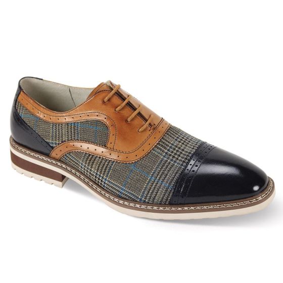 CCO Men's Leather Dress Shoe - Plaid Accent Panel