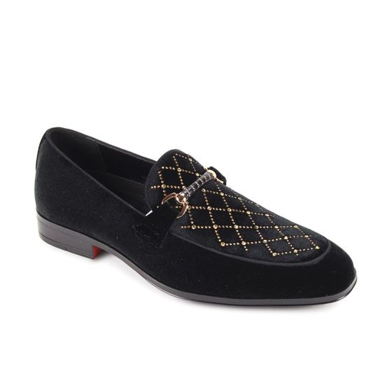Black/Gold Mens Dress Shoes Mens Loafers Velvet Shoe
