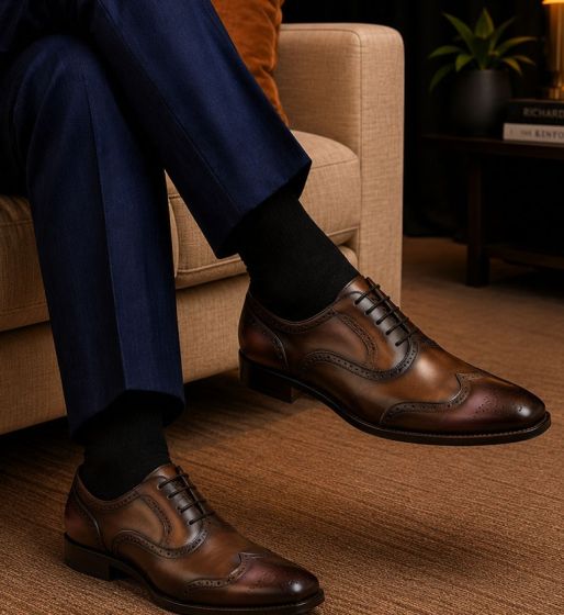 Brown Wingtip Dress Shoes Leather Mens Shoe