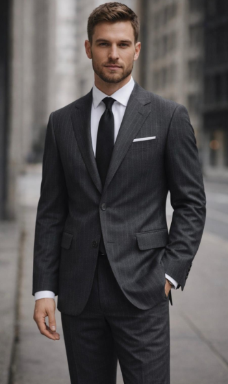 Grey Pinstripe Suit 2 Piece Suits for Men Single Breasted Jacket