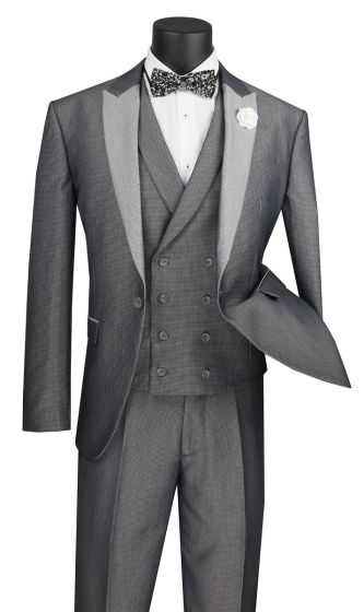 Vinci Men's 3 Piece Wool Feel Slim Fit Suit - Textured Jacquard