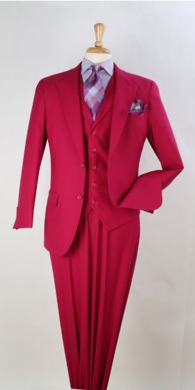 Apollo King Men's 3pc 100% Wool Suit - Notch Lapel Vest