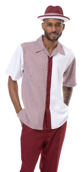 Montique Men's 2 Piece Short Sleeve Walking Suit - Unique Texture