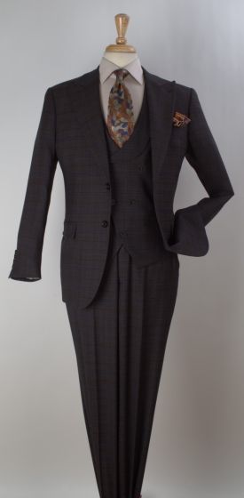Apollo King Men's Outlet 3pc 100% Wool Fashion Suit - Flat Front Pants