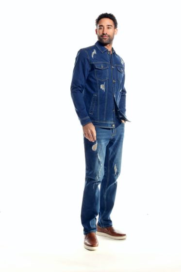 Stacy Adams Men's 2 Piece Long Sleeve Denim Walking Suit - Stitching Design
