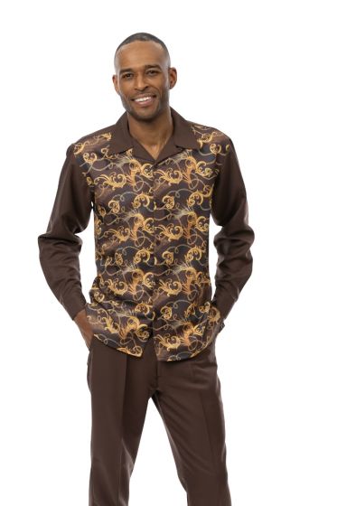 Montique Men's 2 Piece Long Sleeve Walking Suit - Gold Swirls