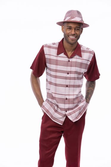 Montique Men's 2 Piece Short Sleeve Walking Suit - Subtle Windowpane