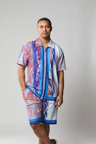 Stacy Adams Men's 2 Piece Short Set Walking Suit - Geometric Stripe Pattern
