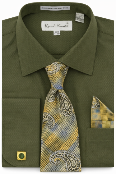 Olive Dress Shirt Button Down Shirt Tie and Pocket Square