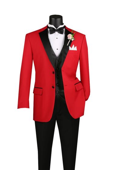 Vinci Men's 4 Piece Wool Feel Tuxedo - Adjustable Waistband