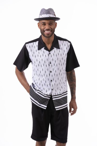 Montique Men's 2 Piece Short Set Walking Suit - Diamond Stripes