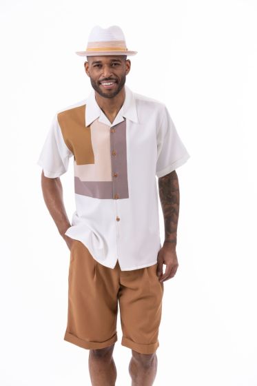 Montique Men's 2 Piece Short Set Walking Suit - Triple Square Pattern