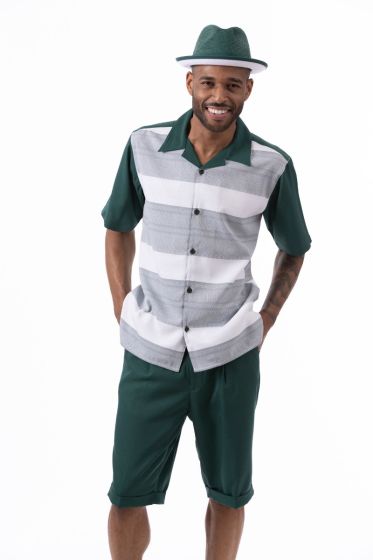 Montique Men's 2 Piece Short Set Walking Suit - Two Tone Stripes