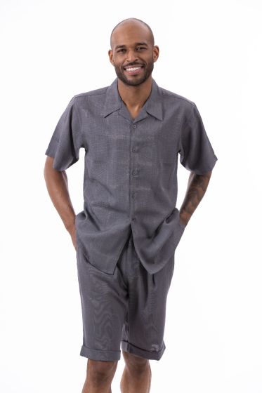 Montique Men's 2 Piece Short Set Walking Suit - Solid Grey