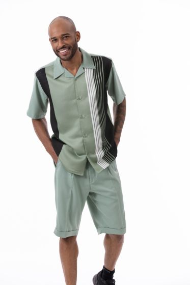 Montique Men's 2 Piece Short Set Walking Suit - Sharp Stripes