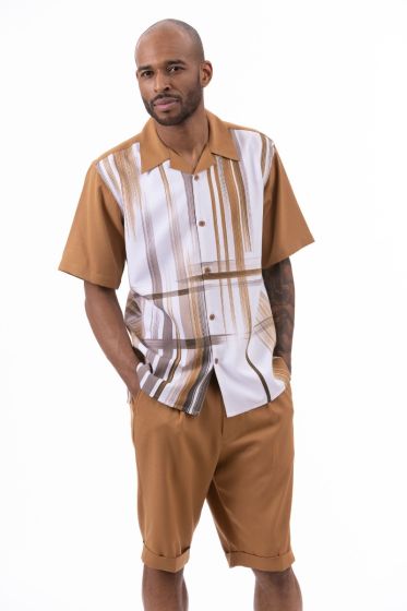 Montique Men's 2 Piece Short Set Walking Suit - Painted Stripes