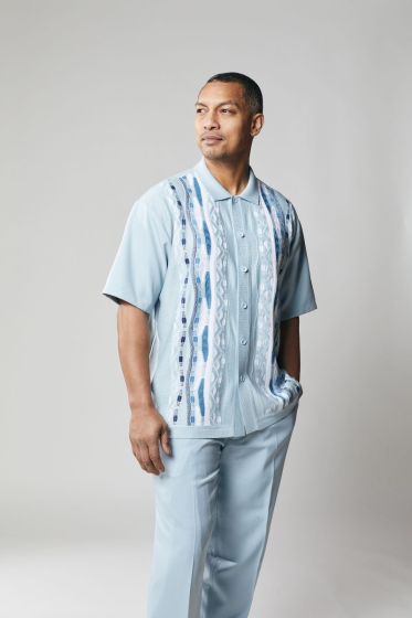 Silversilk Men's 2 Piece Short Sleeve Walking Suit - Abstract Stripe Pattern