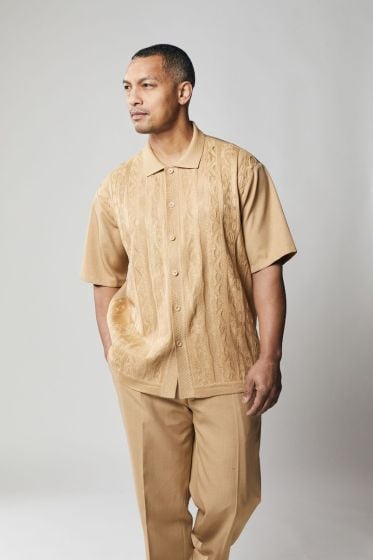 Silversilk Men's 2 Piece Short Sleeve Walking Suit - Solid Color Knit