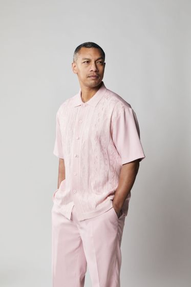 Silversilk Men's 2 Piece Short Sleeve Walking Suit - Solid Color Knit