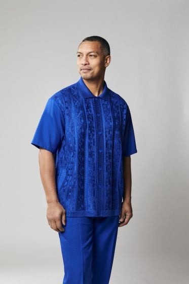 Silversilk Men's 2 Piece Short Sleeve Walking Suit - Solid Color Knit