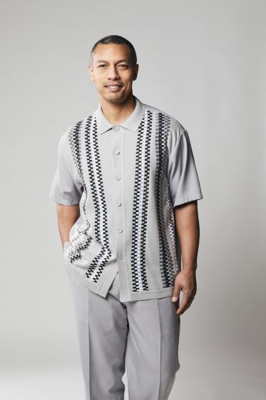 Silversilk Men's 2 Piece Short Sleeve Walking Suit - Zig-Zag Stripe Pattern