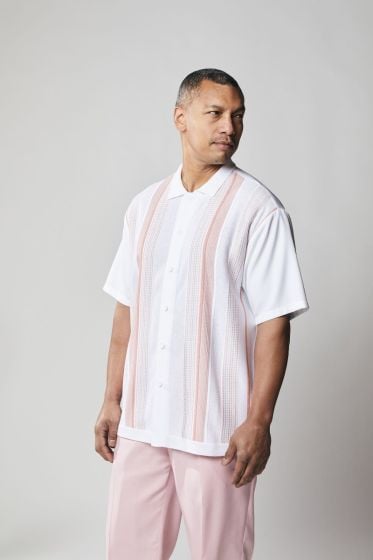 Silversilk Men's 2 Piece Short Sleeve Walking Suit - Fine Line Stripe