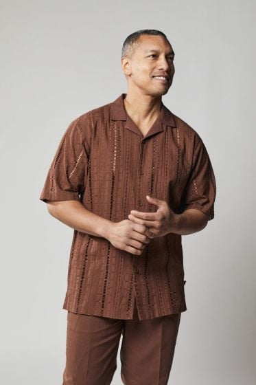 Stacy Adams Men's 2 Piece Linen Walking Suit - Cutout Stripe Shirt