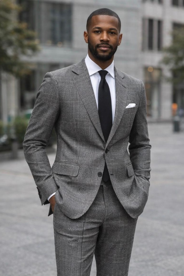 Black Suit Glen Plaid Mens Suits for Men 2 Piece Suit for Gents