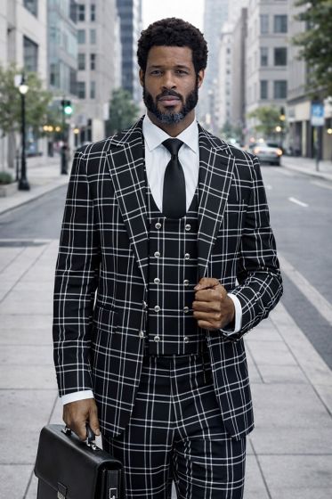 Black Suit Mens Fashion Suits Double Breasted Vest