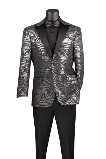 Silver Mens Blazer Peak Lapel Bow Tie