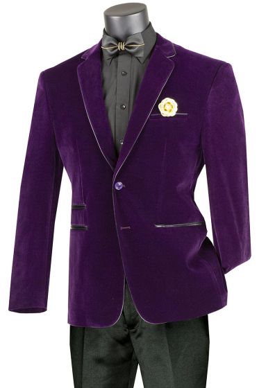 Vinci Men's Luxurious Velvet Slim Sport Coat - Faux Leather Trim